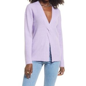Open Edit Women's Rib Twist Front Sweater Purple Size‎ S